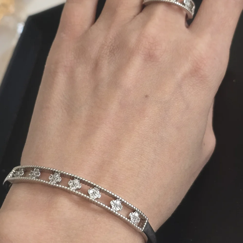 Elegant Dubai Jewelry Silver Women's Bracelet Set With Rjng